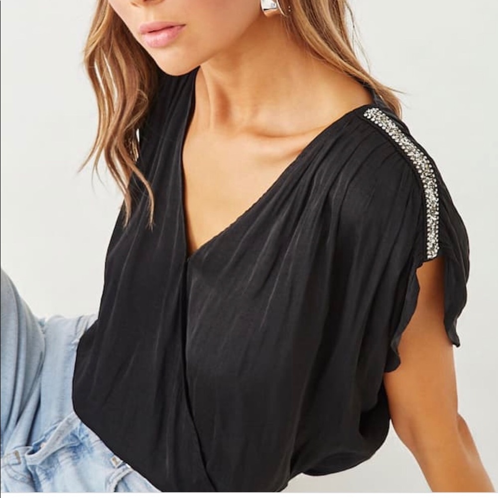 Satin Rhinestone-trim top